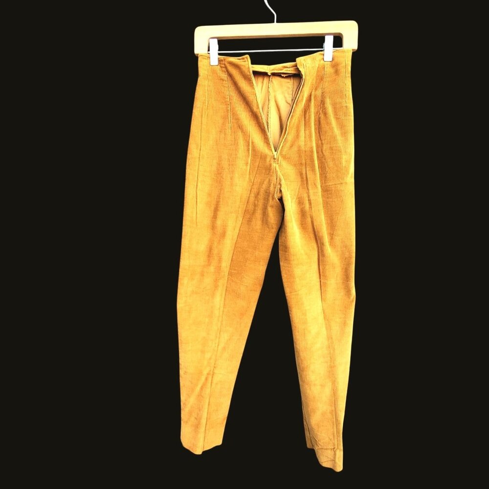 50s Pant Set Yellow Corduroy Velvet XS 21 Inch Waist - Picture 4 of 14